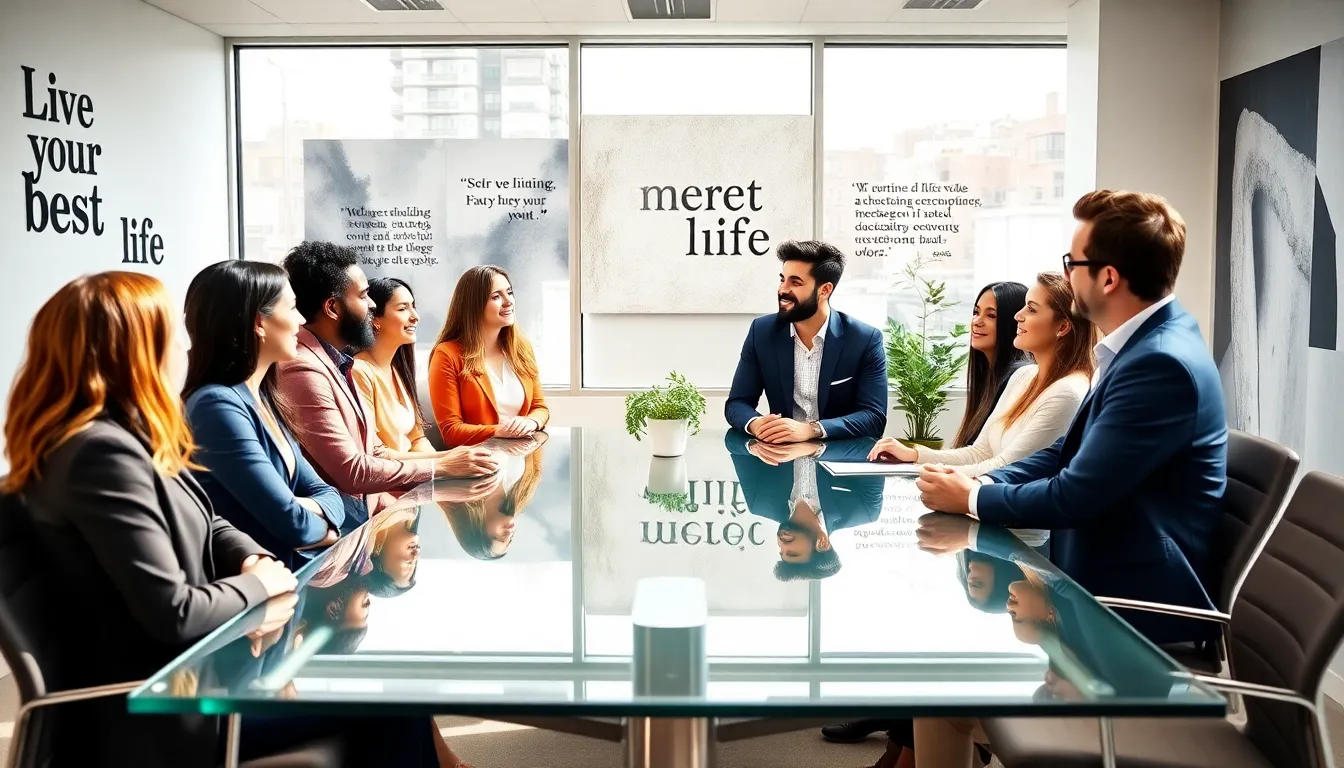 diverse young professionals discussing personal growth in a modern office.