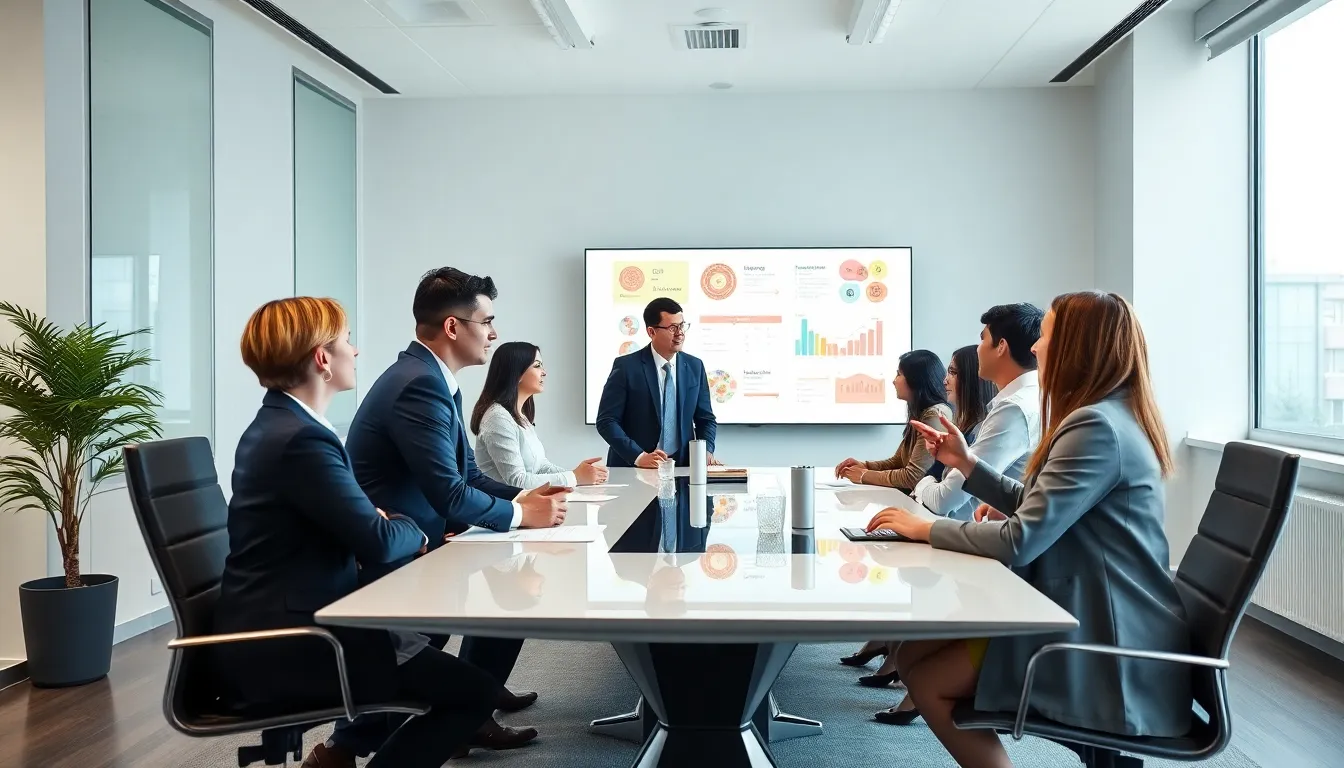diverse professionals collaborating in a modern office setting.